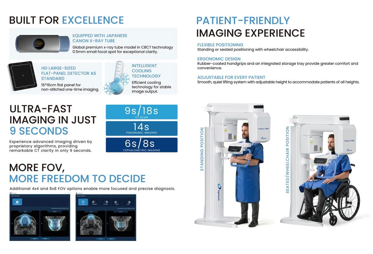 FinScan F350 brochure page 3 — Built for excellence, ultra-fast imaging and patient comfort