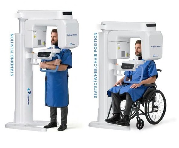 Patients being scanned in the FinScan F350 standing and from a wheelchair